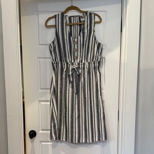 Navy and White Striped Mid-length Dress
